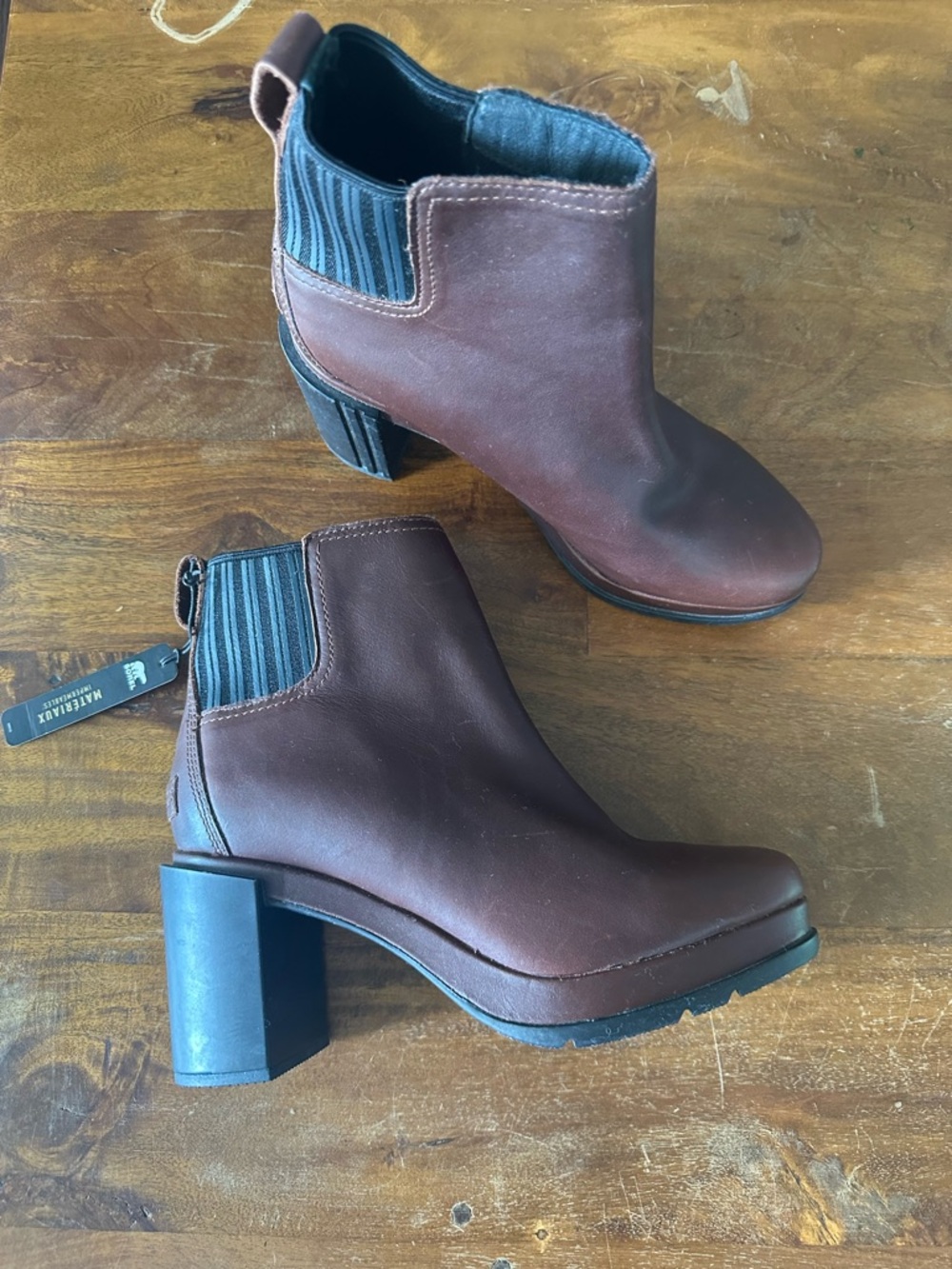 Sorel Women's Brown Leather Block Heel Ankle‎ Boots ladies 8.5 NWT